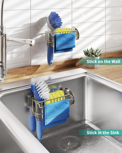 HapiRm 4 in 1 Sink Caddy Sponge Holder, SUS304 Stainless Steel Kitchen Brush Holder and Dish Cloth Hanger, Kitchen Organizers and Storage Essentials - Silver