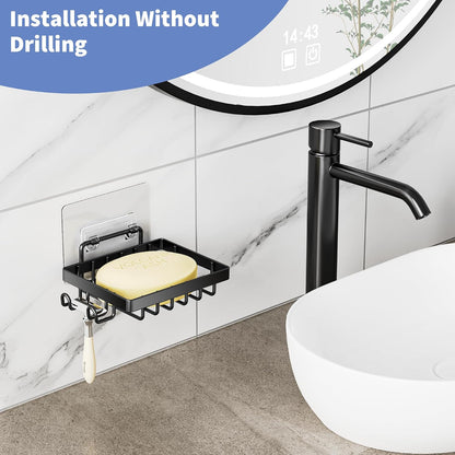 Moforoco Double Soap Bar Holder for Shower, No Drilling, 304 Stainless Steel, Wall Mounted Soap Holder with 4 Hooks and Razor Holder, Shower Rack Soap Tray Bar Soap for Bathroom Accessories Organizer