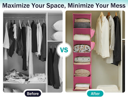YOUDENOVA Hanging Closet Organizer, 6-Shelf Closet Hanging Storage Shelves, 2 Packs, Grey
