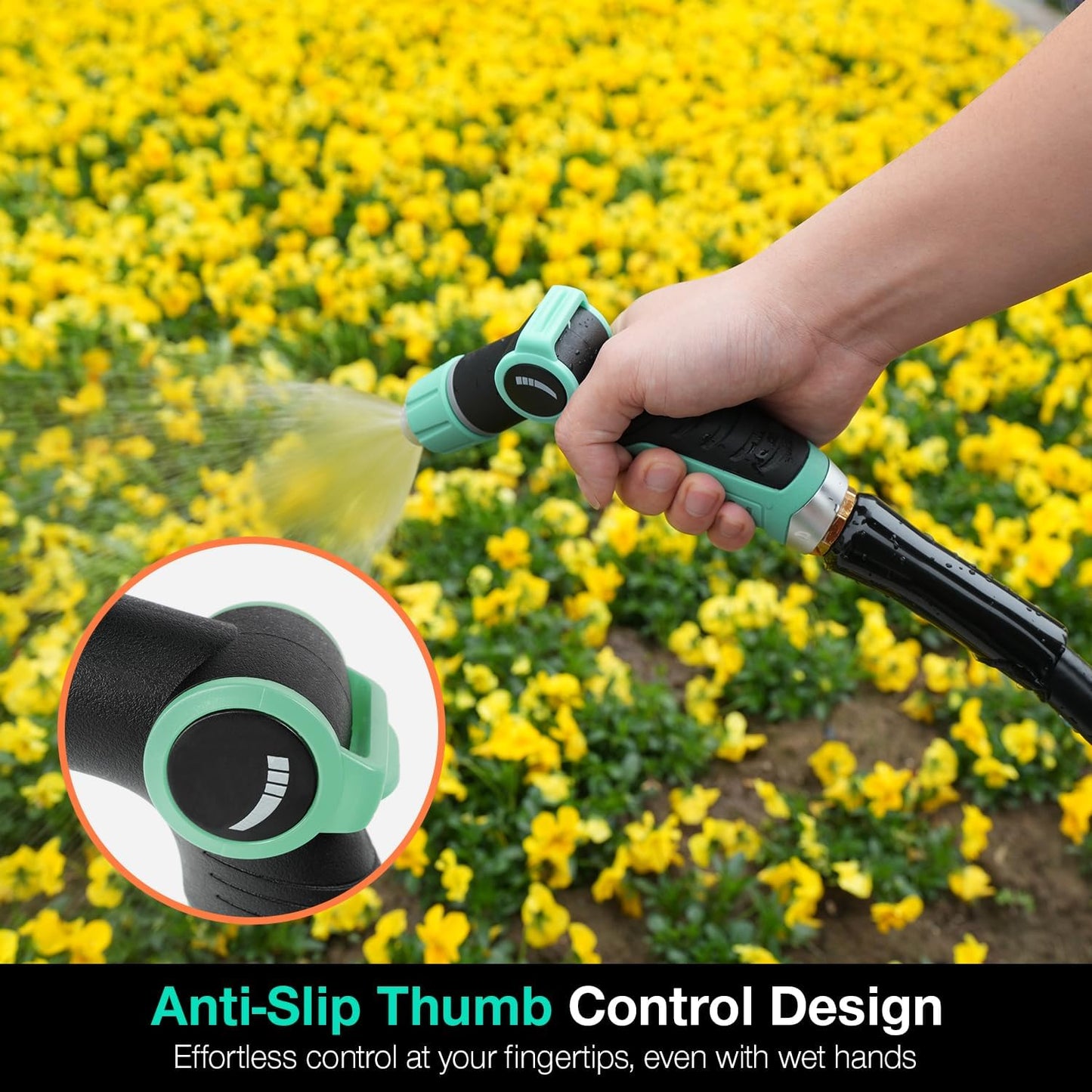 Besiter Garden Hose Nozzle Sprayer: 2 Pack 10 Watering Patterns Spray Nozzles Heavy Duty Metal Hose Head Hose Attachment, Thumb Control On Off Valve