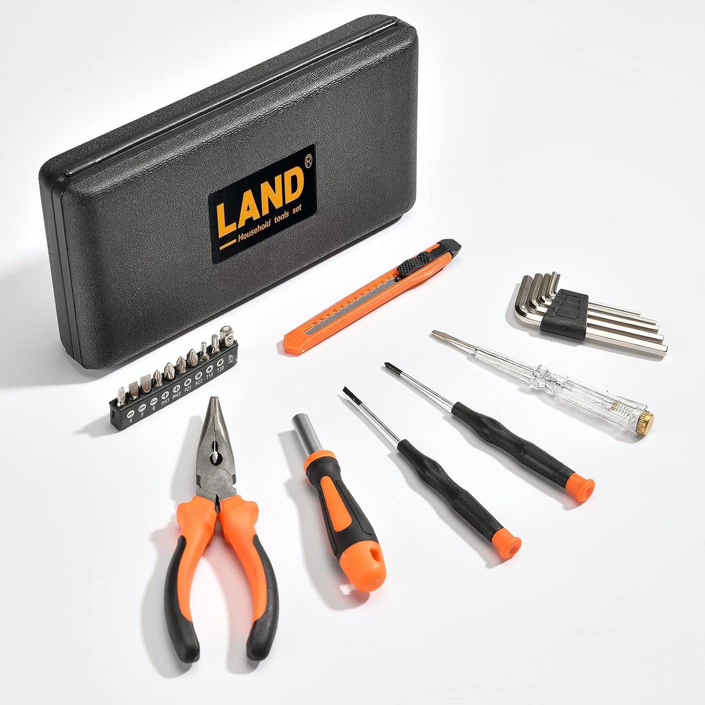 LAND 22-Piece Small Tool Kit with Toolbox - Essential Household Tool Set for Home Repair, DIY Projects, Garage & College Dorm, Includes Pliers, Screwdrivers & Portable Storage Case