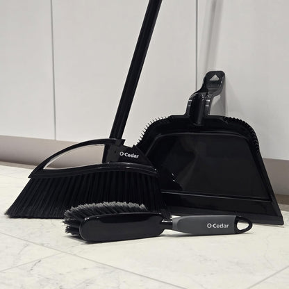 O-Cedar Strong Sweep Broom and Dustpan Set with Detail Brush | Indoor Outdoor Heavy Duty Stiff Bristle Broom | Step-On Dust Pan