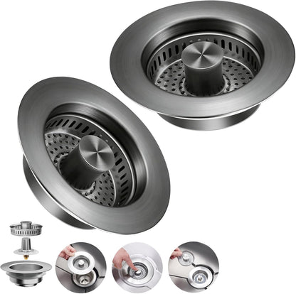 3-in-1 Kitchen Sink Drain Strainer - Pop Up Sink Stopper, Stainless Steel Sink Drain Strainer, Kitchen Sink Stopper & Drain Plug with Anti-Clogging Basket,Sink Strainer Fits US Standard 3-1/2'' Drains