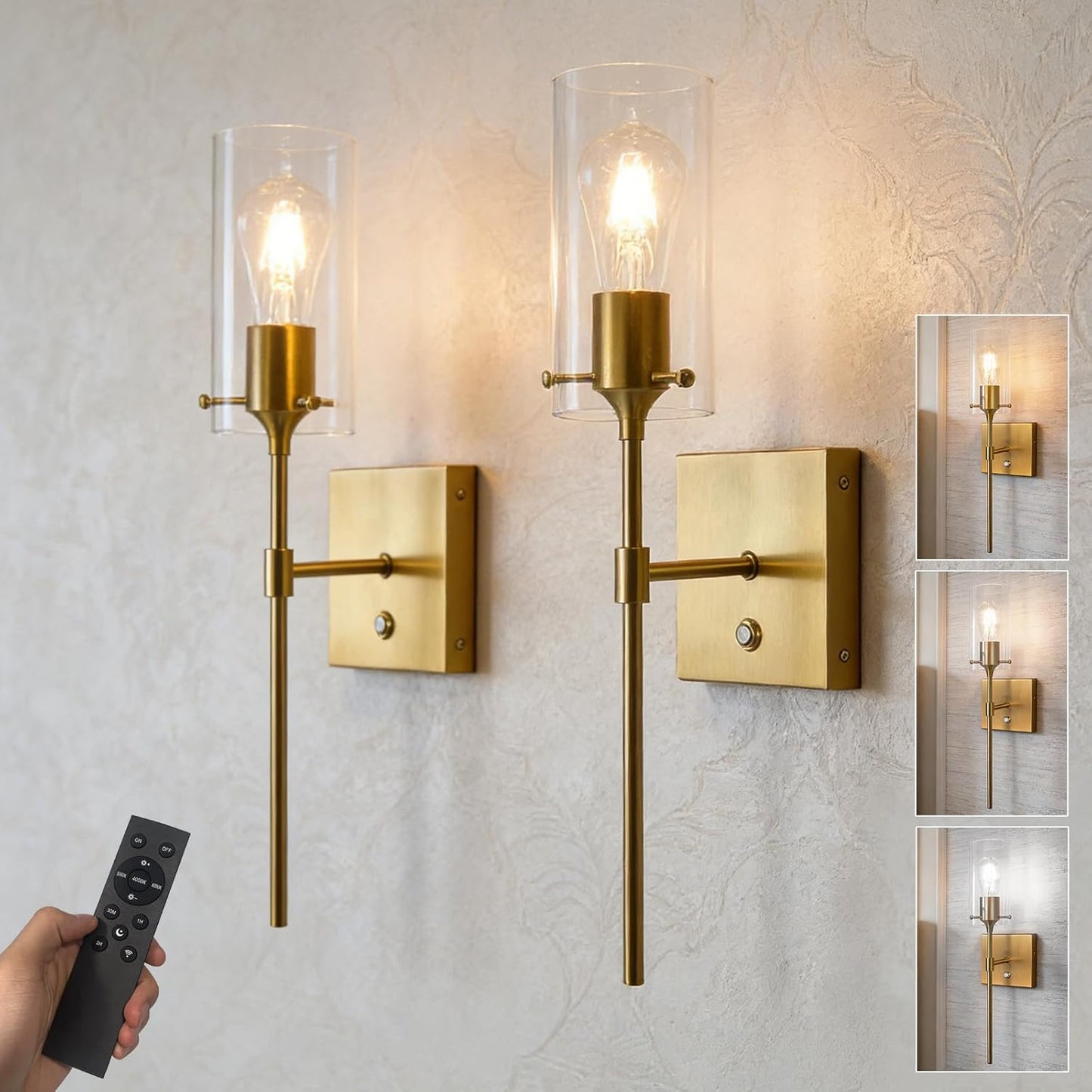 Wireless Wall Sconces with Remote Control, Black Battery Operated Wall Sconces Set of 2, Rechargeable Dimmable Wall Light for Bedroom Living Room Bathroom Hallway Entryway Stairwell,3 Colors