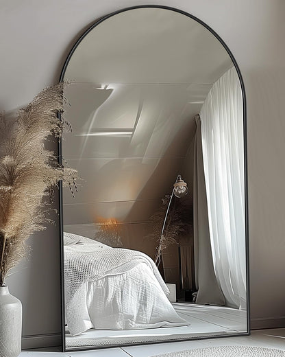Antok 58" x19” Arched Full Length Floor Mirror, Gold Aluminum Frame, Free Standing/Wall Mount/Leaning for Bedroom, Living Room, Dressing Room