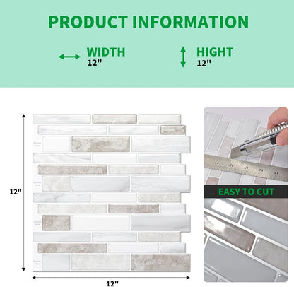 LONGKING Marble Peel and Stick Backsplash for Kitchen, 3D Adhesive Tile Backsplash for Kitchen, Bathroom, Wall Tile, 10 Sheets, 12" x 12"