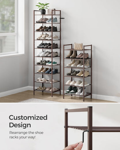 SONGMICS Metal Shoe Rack, Free Standing Shoe Organizer for Entryway Closet Garage Small Spaces, Heavy-Duty Slim Steel Storage Shelf, 8-Tier, Fits 16-24 Pairs, Bronze ULMR028A01