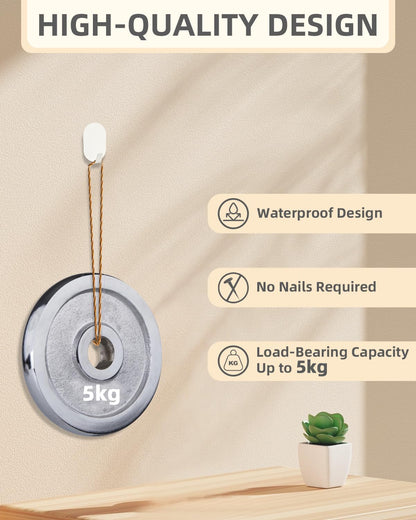 White Adhesive Hooks, 6-Pack Heavy Duty No Drill Bathroom Hooks | Waterproof & Rustproof Stainless Steel, Strong Adhesion, Holds Up to 11 lbs, Self Adhesive Wall Hooks for Towels & Robes