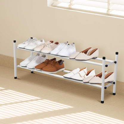 STORAGE MANIAC Expandable Shoe Rack for Closet, 8 Pairs Stackable Small Shoe Rack, Metal Adjustable Shoes Organizer for Entryway, Hallway, Garage, Front Door, Shoes Shelves, Black 2 Tier