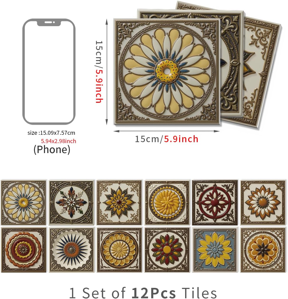 Peel and Stick Backsplash Tile Sticker for Kitchen and Bathroom Walls - 24 Removable 5.9"x5.9" Tiles, Waterproof