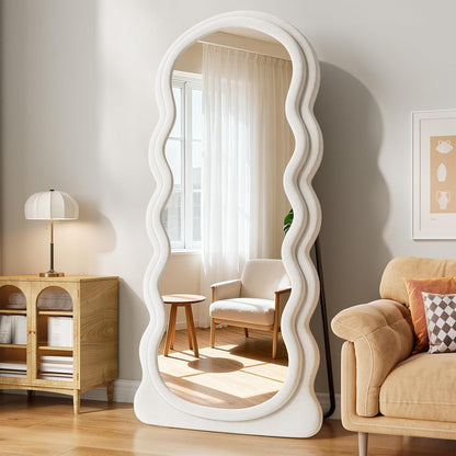71"x32" Flannel Full Length Mirror, Arched Mirrors Full Length with Stand, Flannel Floor Mirror for Bedroom and Living Room, Full Body Mirror Hanging or Leaning, White