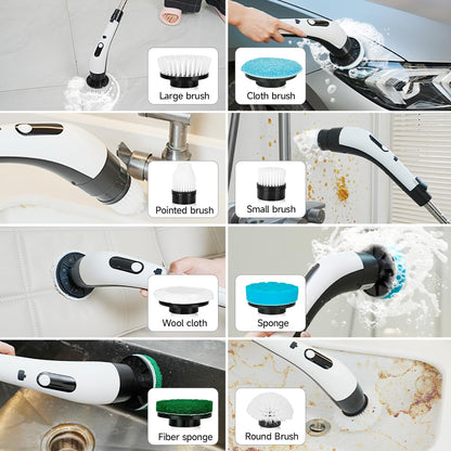 Cordless Electric Spin Scrubber with 8 Brush Heads Power Handheld Scrubber Cleaning & Shower with Adjustable Handle, IPX7 Waterproof for Shower Tile Grout Tub Tile Floor Bathroom Cleaning