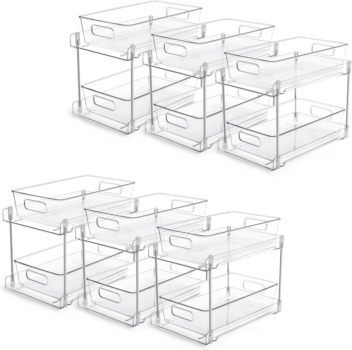 Vtopmart 2 Tier Bathroom Storage Organizer, 2 Pack Clear Under Sink Organizers Vanity Counter Container, Cabinet Drawers Bins, Pull-Out Organization with Track for Pantry, Kitchen