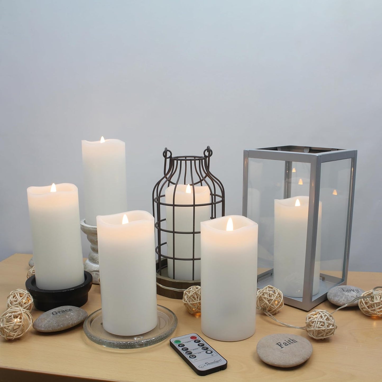 Stonebriar 6 Count White Real Wax 3x3 Flameless LED Pillar Candles with Remote and Timer
