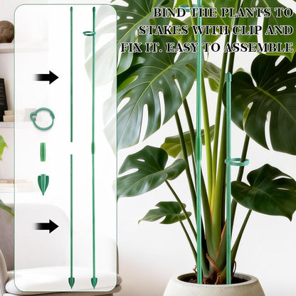 15" Plant Stackes for Indoor Plants, Adjustable Plant Support Stakes with Clips, Plant Sticks Support Tall for Indoor Orchid Monstera Tomato Potted Plants, Great Garden Stakes- 16pcs