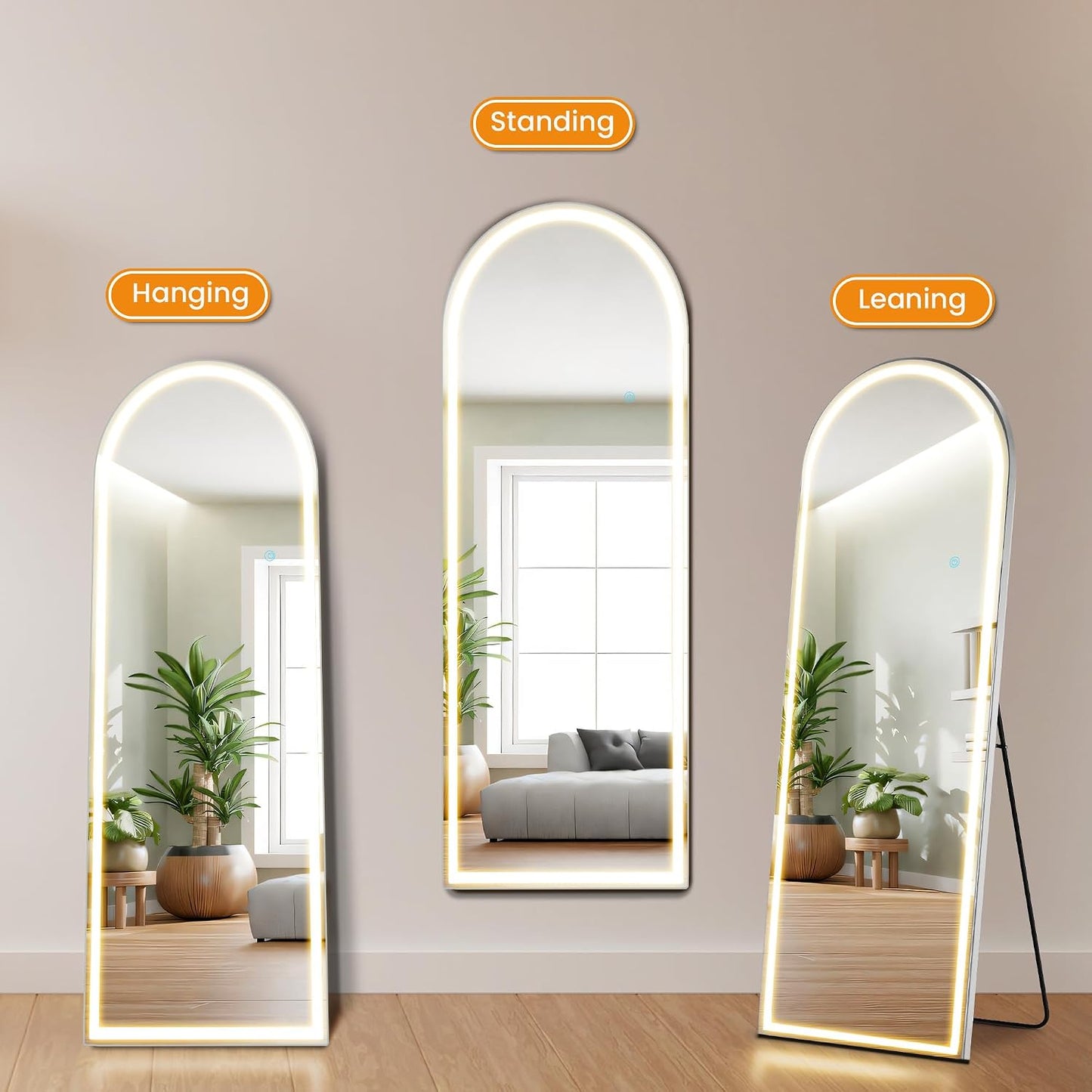 Arched Mirror Full Length, Upgraded 16"x59" Body Wall Mirrors with Shatter-Proof Glass, Floor Standing, Hanging or Leaning, Tall Arch Mirror with Stand Aluminum Alloy Frame for Bedroom, Black