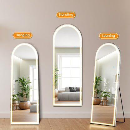 Arched Mirror Full Length, Upgraded 16"x59" Body Wall Mirrors with Shatter-Proof Glass, Floor Standing, Hanging or Leaning, Tall Arch Mirror with Stand Aluminum Alloy Frame for Bedroom, Black
