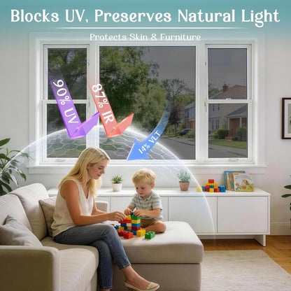 Haton Window Privacy Film, Stained Glass Rainbow Film Decorative Window Clings, Static Cling Sun Blocking Stickers Decals Coverings Tint for Home Heat Control, Non-Adhesive 17.5" x 78.7"