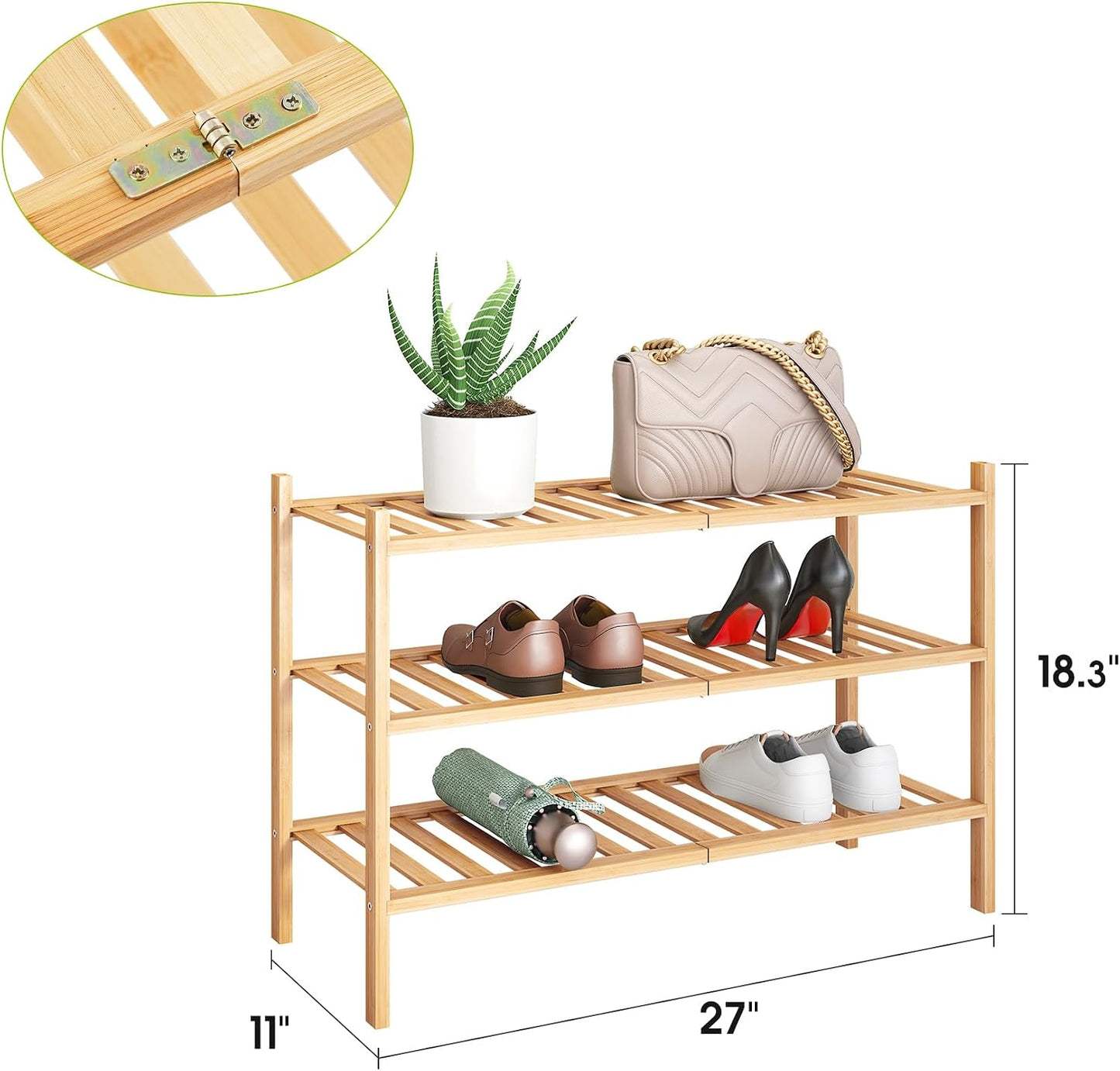 BMOSU 2-Tier Bamboo Small Shoe Rack Premium Stackable Shoe Shelf Storage Organizer for Hallway Closet Living Room Entryway Organizer (Black Bamboo)