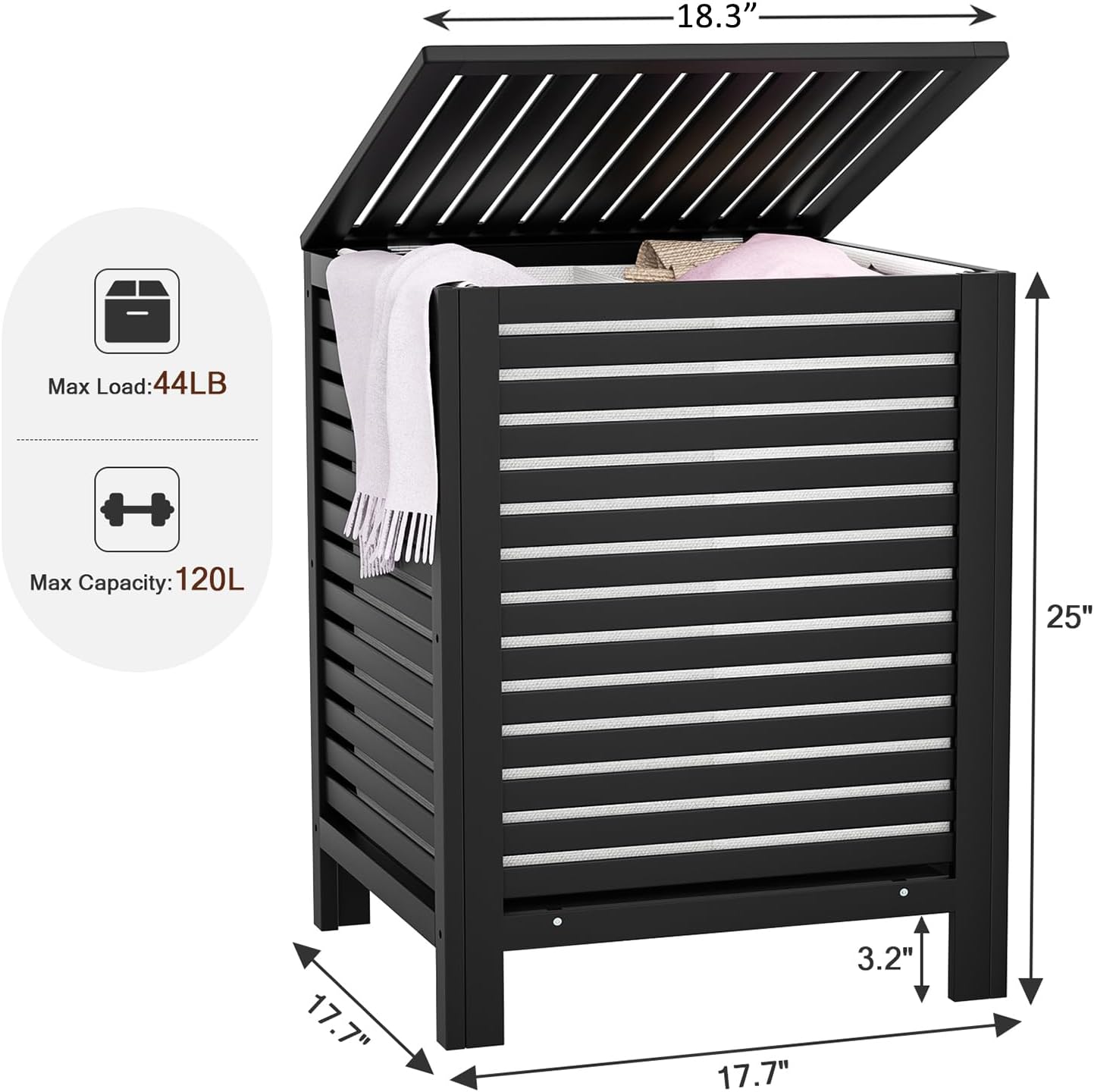 Homykic Bamboo Laundry Hamper with Lid, 120L Large Clothes Laundry Sorter with Removable 2-Section Liner Bag, Raised Laundry Basket Organizer for Clothing, Bathroom, Bedroom, Laundry Room, Natural