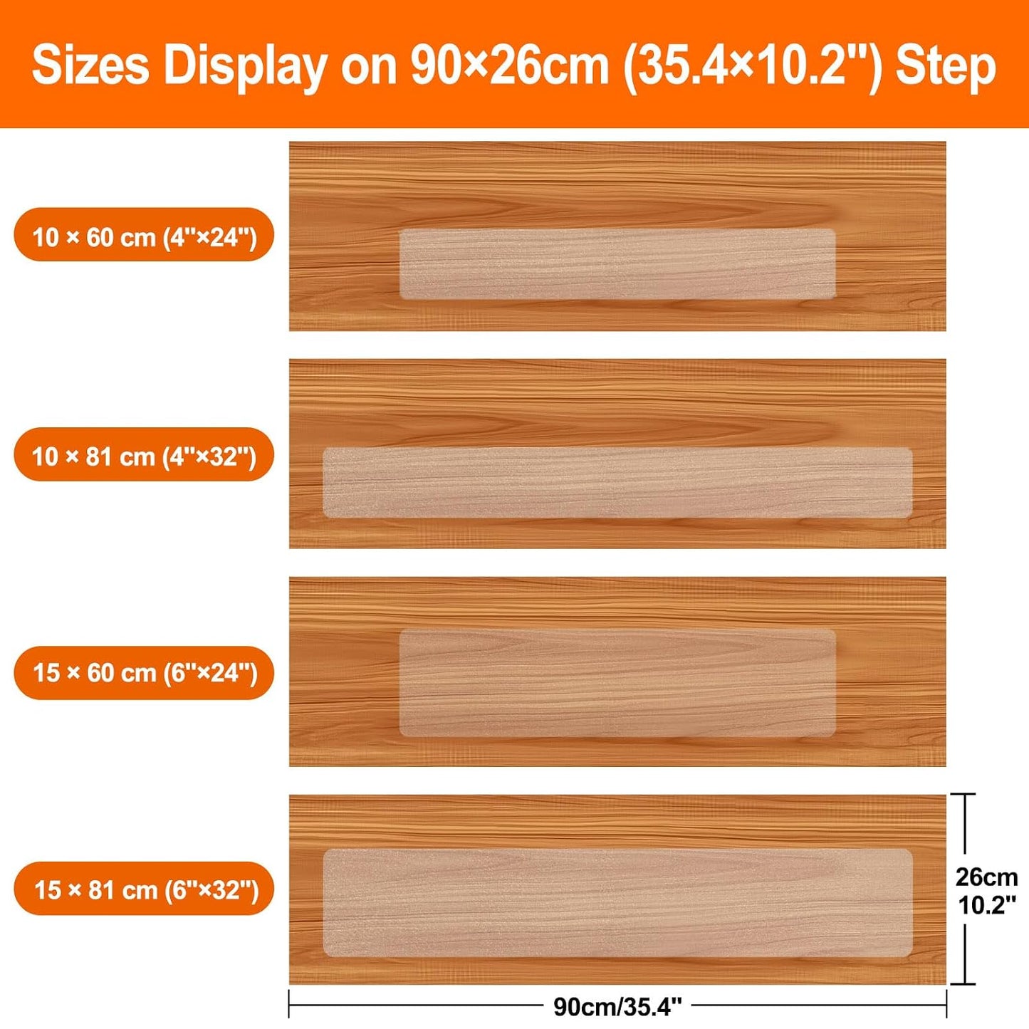 Spurtar Non Slip Staircase Step Treads, 6"x24" 15 Pack Anti Slip Tape for Stairs Indoor, Transparent Grip Tape for Stairs, Clear Skid Guard Safety Stair Runners for Wooden Steps