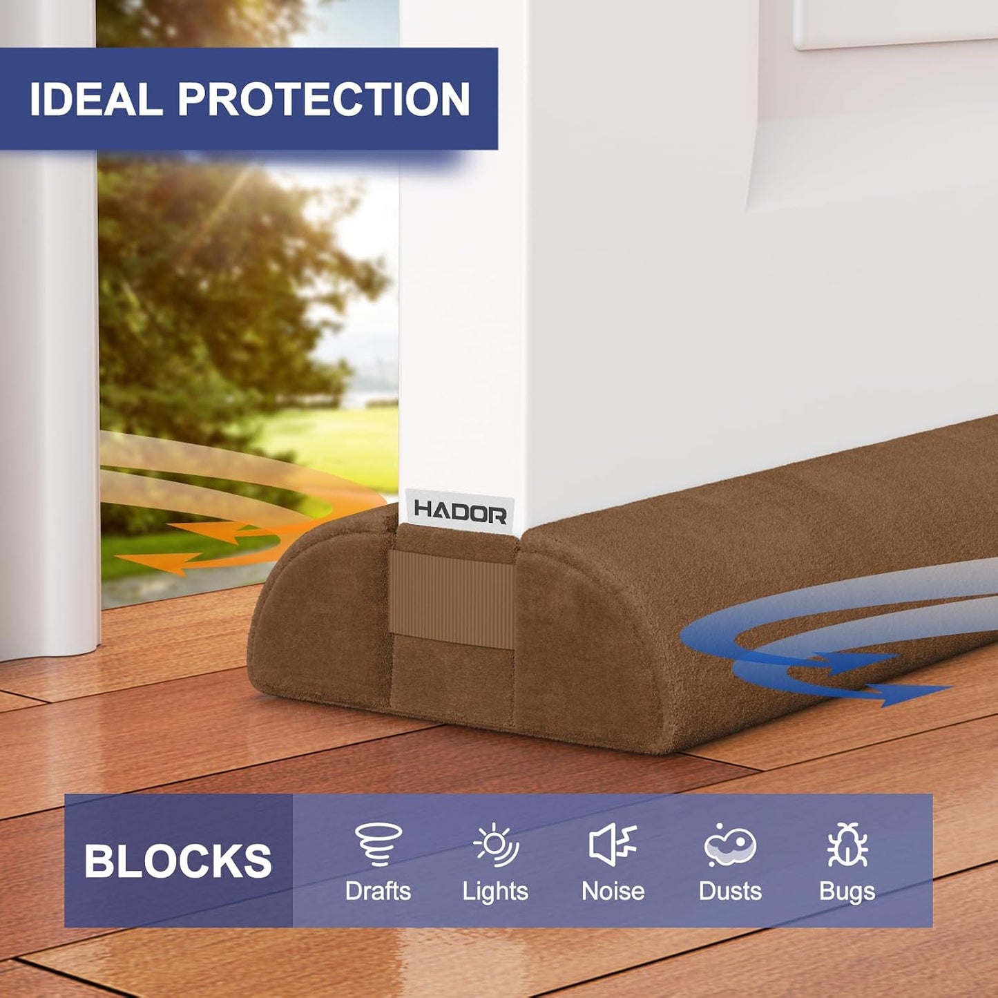 HADOR Door Draft Stopper for Bottom of Door, 36 Inch Under Draft Air Noise Light Blocker 30"- 36" Double Side Triangle Soundproof Sweep Filler Seal Gap up to 1.7" for Patio Sliding Door Guard, Grey