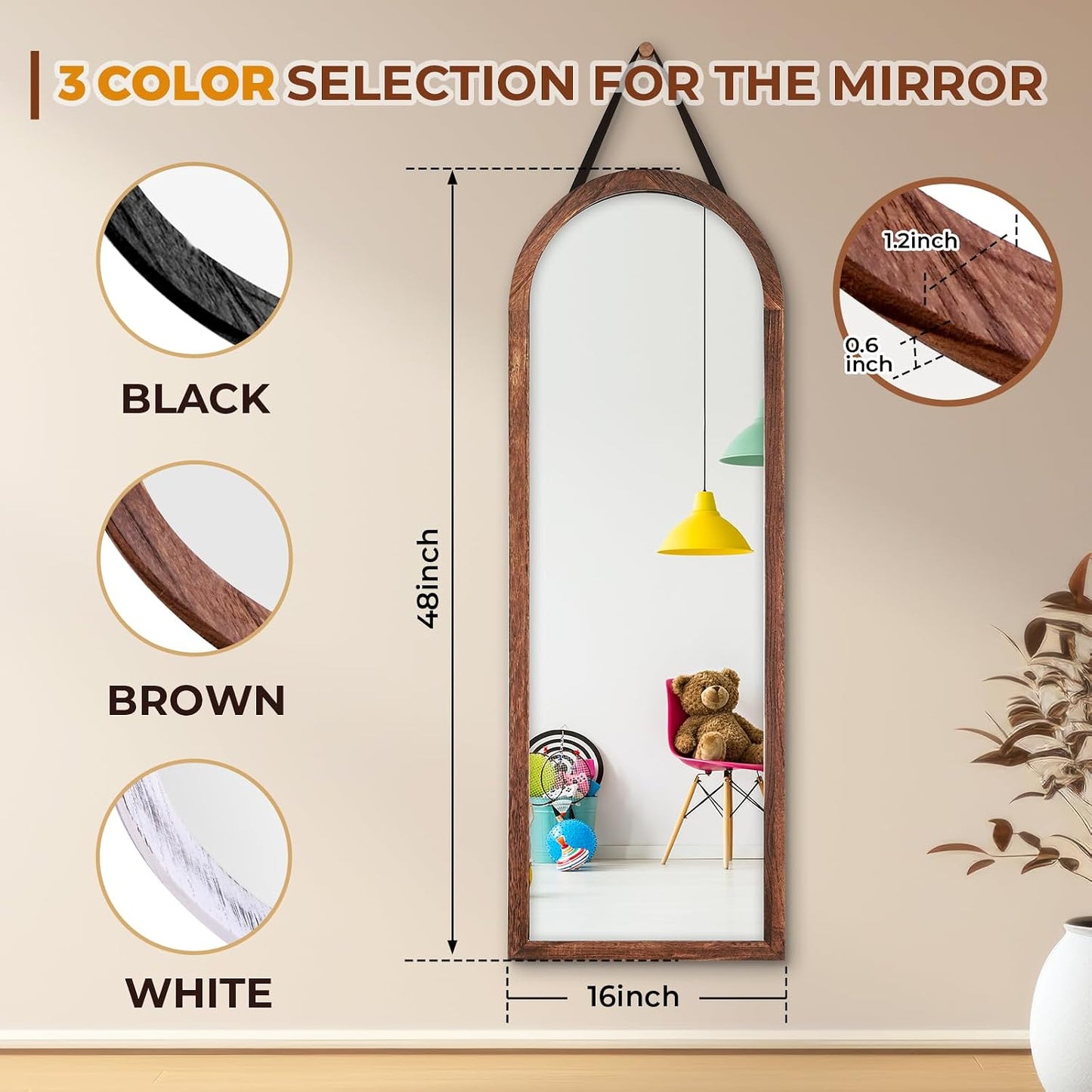 Full Length Mirror 65"x22" with Stand Solid Wood Frame Floor Large Mirror for Living Room, Bedroom Hanging Standing or Leaning Wall-Mounted, New Black