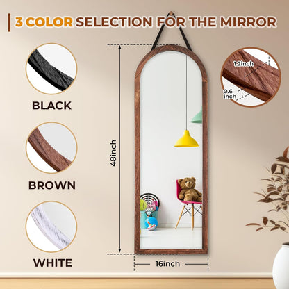Full Length Mirror 65"x22" with Stand Solid Wood Frame Floor Large Mirror for Living Room, Bedroom Hanging Standing or Leaning Wall-Mounted, New Black