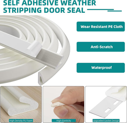19.7 Ft V-Shape Thin Weather Stripping Door Seal Strip for Doors Frame,Self Adhesive Foam Tape Weatherstripping Door Insulation Winter,Door Soundproof Gap Filler Sealing Strip,Black
