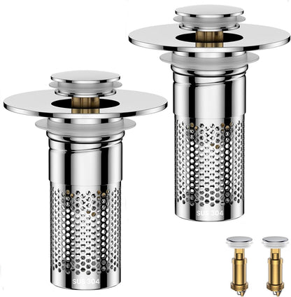 Bathroom Sink Drain Strainer,Universal Pop-Up Sink Stopper Hair Catcher, Anti-Clog Stainless Steel Drain Filter Basket, Removable Sink Drain for Bathroom Sink Stopper (Ysilver-2（with Buckle）)