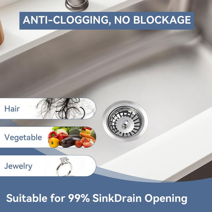 Premium 316 Stainless Steel Kitchen Sink Drain Assembly - 4.5" Strainer & Stopper with Deep Removable Basket, Adjustable Sliding Flange -cUPC Certified