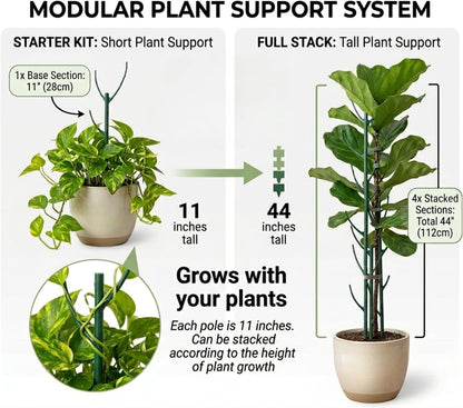 26Pcs Plant Support Combo, 5Pcs Stackable Monstera Plant Stakes Trellis+ 20Pcs Garden Clips + 1Pcs Ties, Moss Pole Alternative for Indoor Outdoor Climbing Vines Houseplants