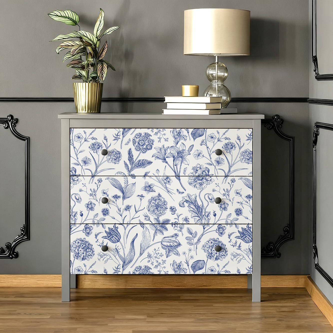 Black and Beige Peel and Stick Wallpaper Botanical Contact Paper 16.9inch x 118.1inch Floral Wall Paper Peel and Stick for Bathroom Bedroom Removable Self Adhesive Wallpaper Decor Vinyl
