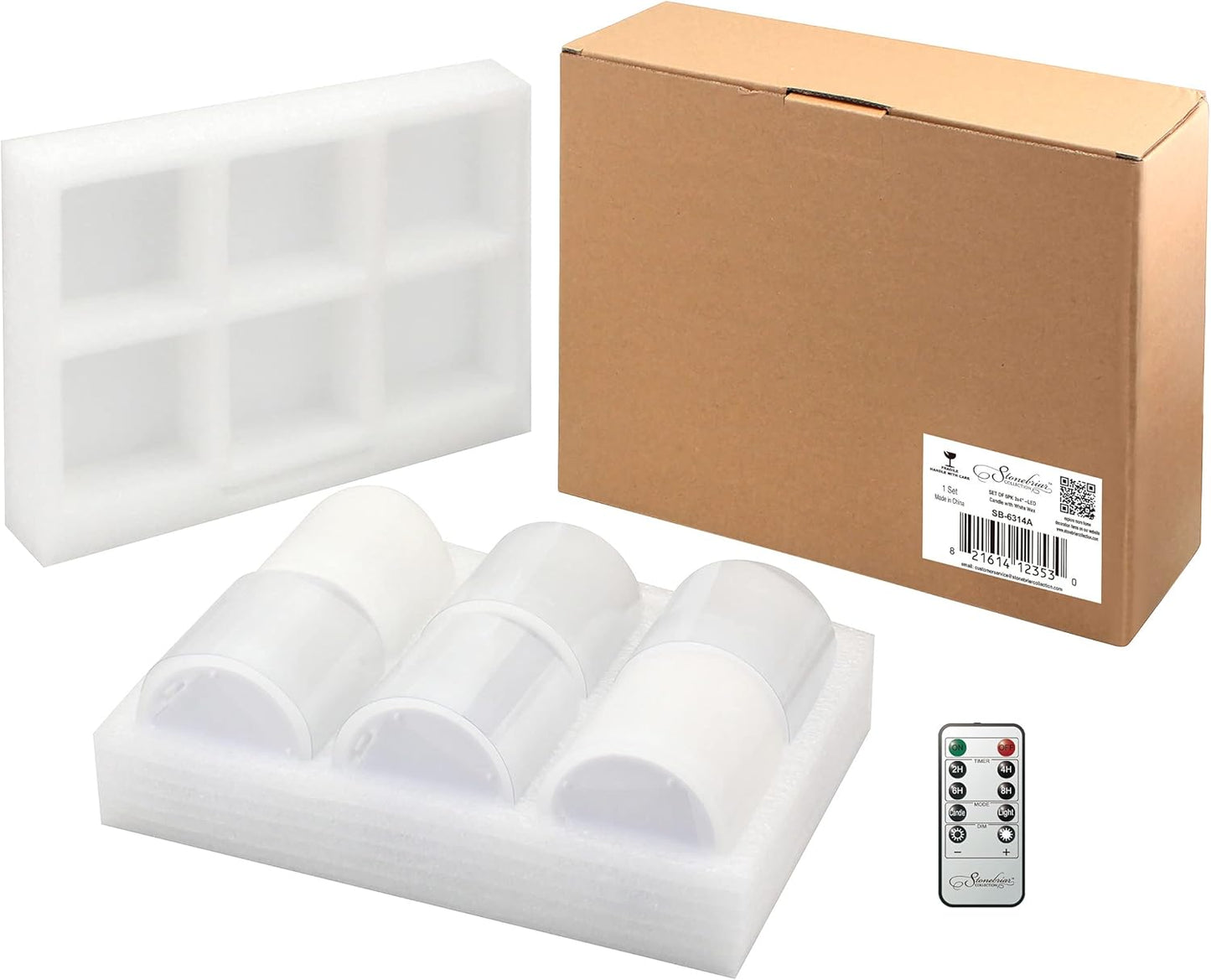 Stonebriar 6 Count White Real Wax 3x3 Flameless LED Pillar Candles with Remote and Timer