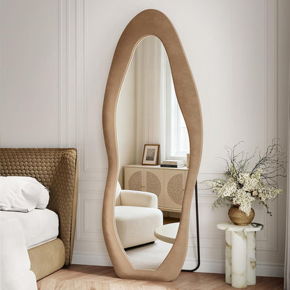 71"x32" Flannel Full Length Mirror, Arched Mirrors Full Length with Stand, Flannel Floor Mirror for Bedroom and Living Room, Full Body Mirror Hanging or Leaning, White