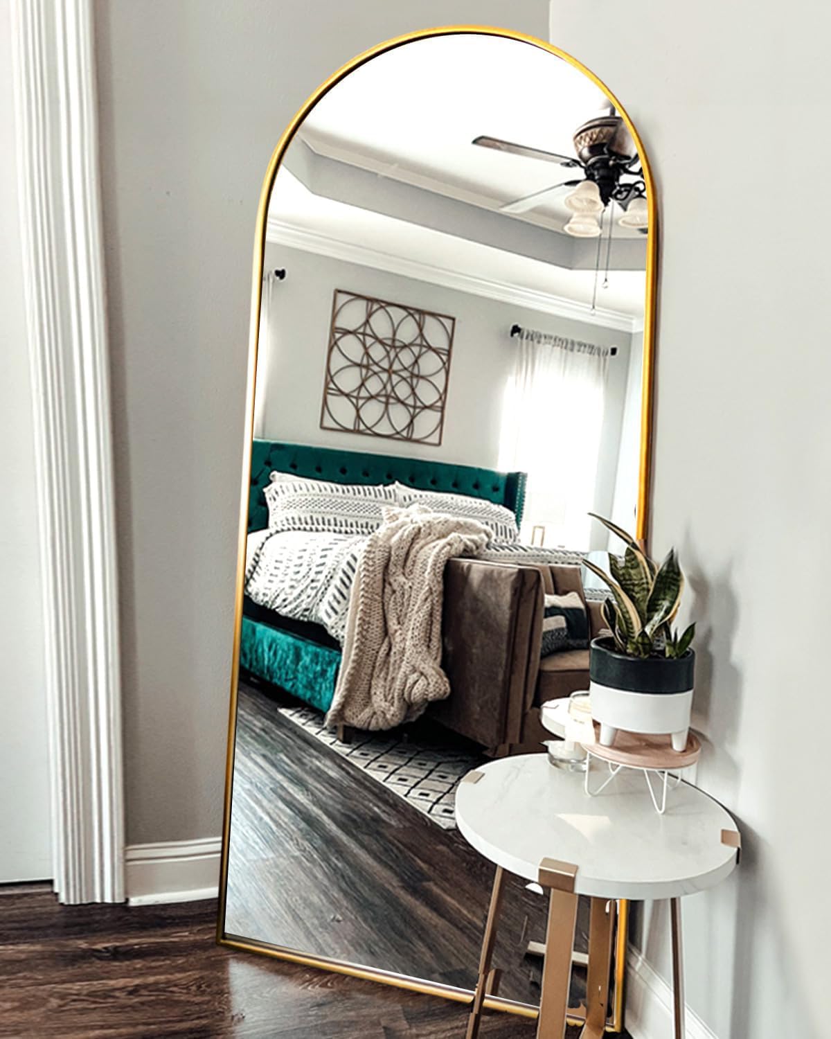 OGCAU Floor Full Length Mirror, 56"x20" Arched Full Body Mirror, Hanging or Leaning, Standing, Wall Mounted with Aluminum Frame for Bedroom Living Room, White