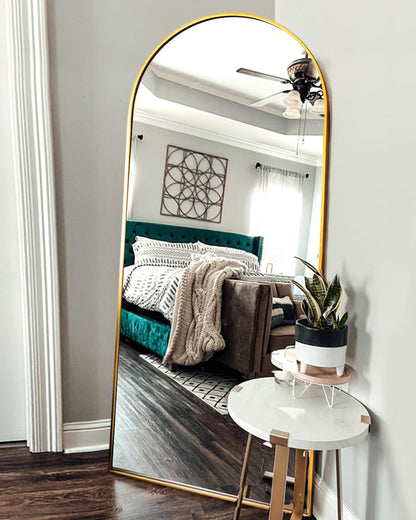 OGCAU Floor Full Length Mirror, 56"x20" Arched Full Body Mirror, Hanging or Leaning, Standing, Wall Mounted with Aluminum Frame for Bedroom Living Room, White