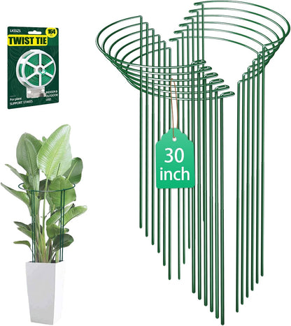6 Pack 30 inch Plant Support Stakes, Heavy-Duty Half Round Peony Support, Garden Plant Stakes Cage for Outdoor Plants, Peony, Tomato, Hydrangea, (15In Support +15In Stainless Extension Tubes)