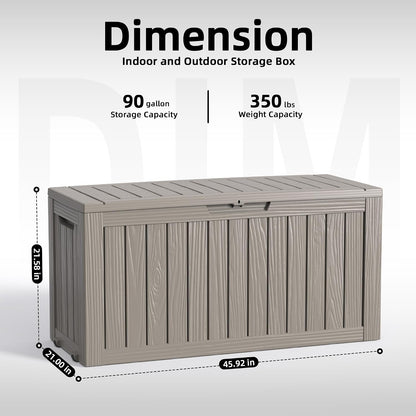 PatioZen 50 Gallon Deck Box Outdoor, Weatherproof Resin Patio Storage Box, Waterproof Outdoor Storage Boxes with Lid Lockable for Cushions, Garden Tools,Grey