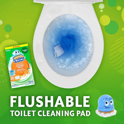 Scrubbing Bubbles Toilet Bowl Cleaning System with Flushable & Disposable Cleaner Refill Pads, Fights Odors and Helps Remove Limescale & Hard Water Stains, Citrus Scent, 1 Wand + 4 Refills + 1 Stand