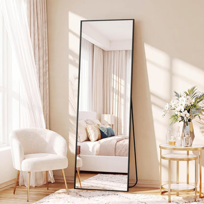 Sweetcrispy 56"x15" Full Length Mirror, Standing Full Body Mirror, Gold | Aluminum Alloy Thin Frame, Floor or Standing, Suitable for Bedroom, Living Room, Cloakroom