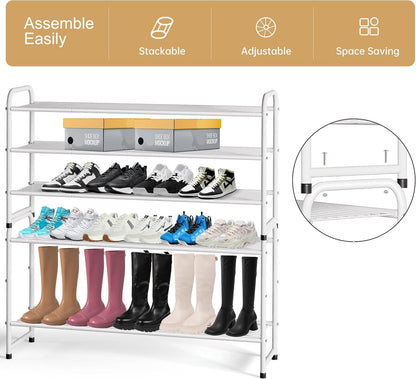 KEETDY 3-Tier Long Shoe Rack for Closet Metal Shoe Organizer for Entryway, Wide Stackable Shoe Storage Shelf with Sturdy Wire Grid for Closet Floor, Bedroom, Black