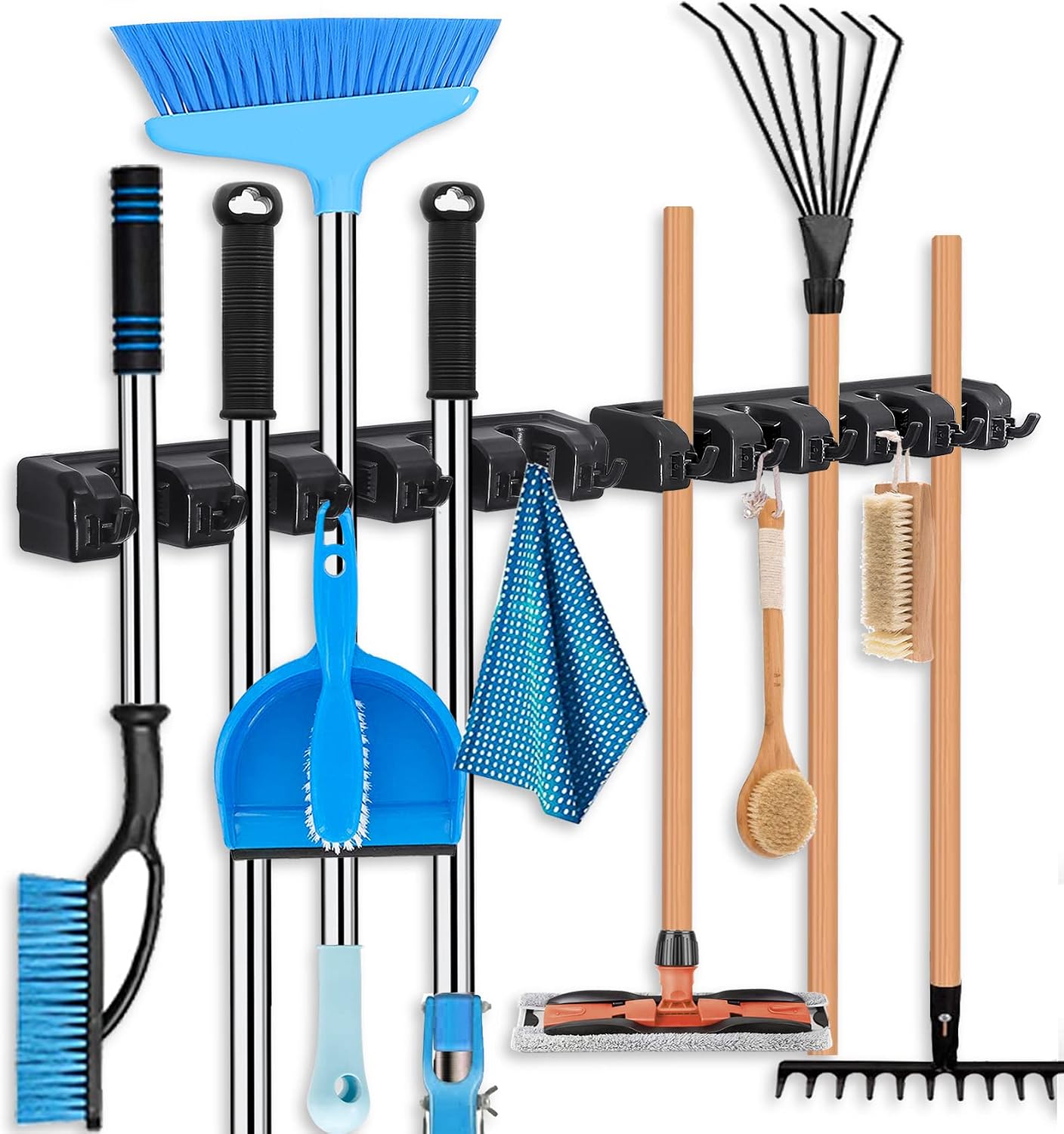 HYRIXDIRECT Broom Hanger Wall Mount, Broom and Mop Organizer Wall Hanging for Garage and Laundry Room