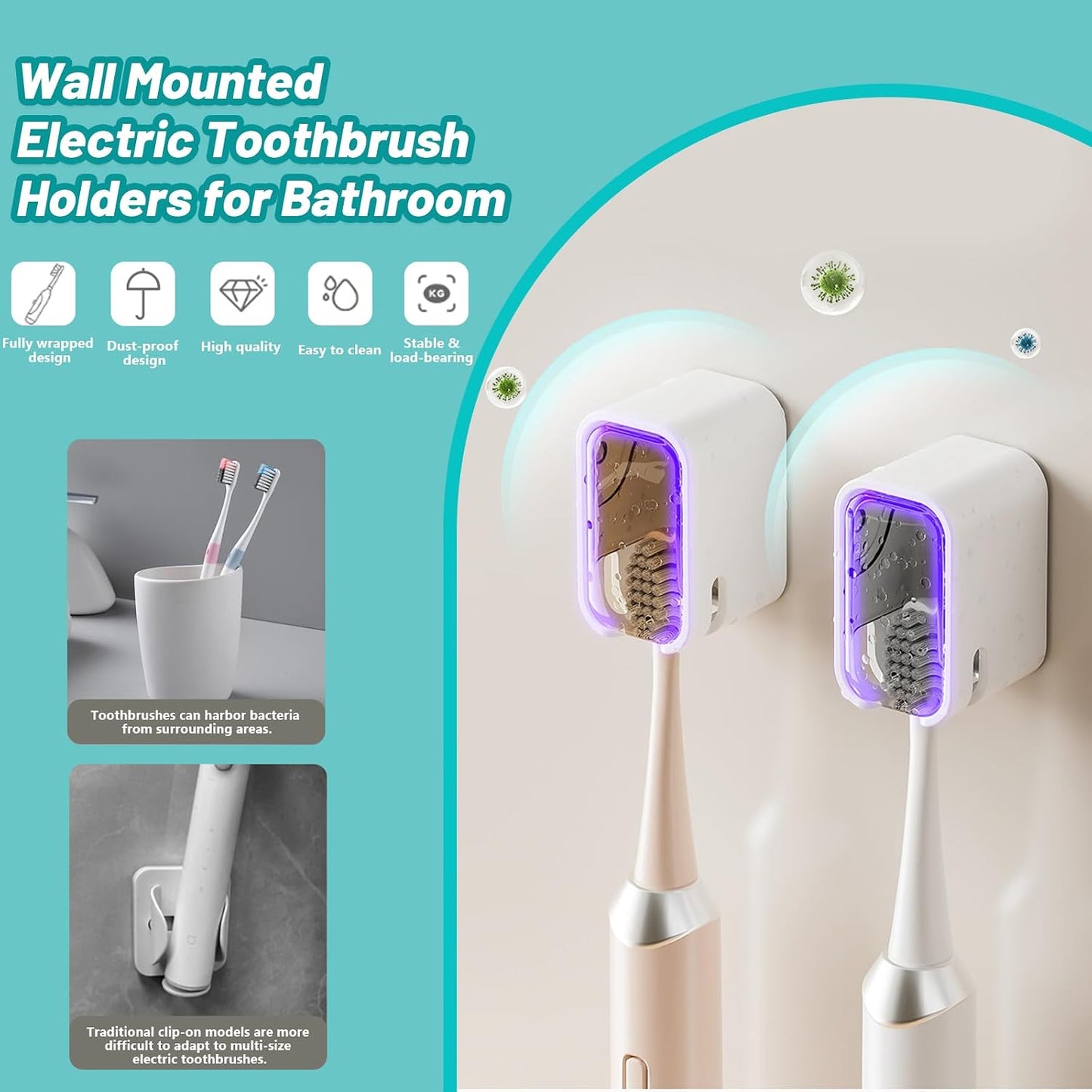 2 Pack Toothbrush Holders for Bathroom, Self Adhesive Wall Mounted Toothbrush Holder with Cover, Single Toothbrush Dispenser Storage Organizer for Family, Travel, Waterproof and Dustproof (Brown)