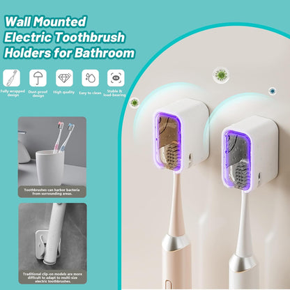 2 Pack Toothbrush Holders for Bathroom, Self Adhesive Wall Mounted Toothbrush Holder with Cover, Single Toothbrush Dispenser Storage Organizer for Family, Travel, Waterproof and Dustproof (Brown)