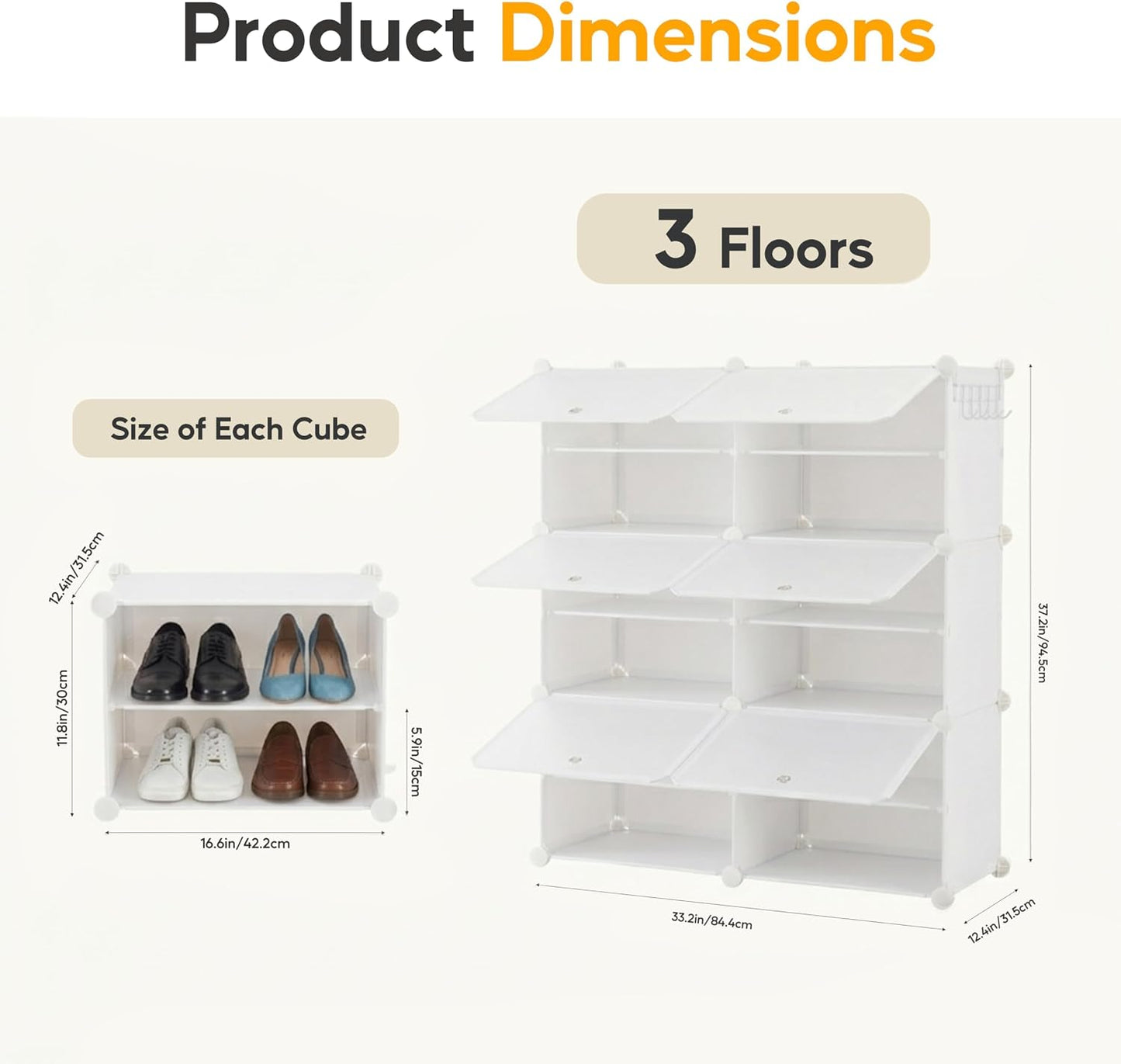 HealSmart Shoe Rack Organizer with Door, Shoe Storage Cabinet, Stackable Plastic Shelves for Closet, Entryway, Hallway, Bedroom, 8-Tier 32-Pair, White