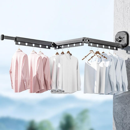 Yctze Wall Mounted Clothes Drying Rack, Retractable Laundry Drying Rack Space Saving Laundry Hanger Dryer Rack with Suction Cup for Bedroom Balcony Bathroom, Gray (Tri Fold