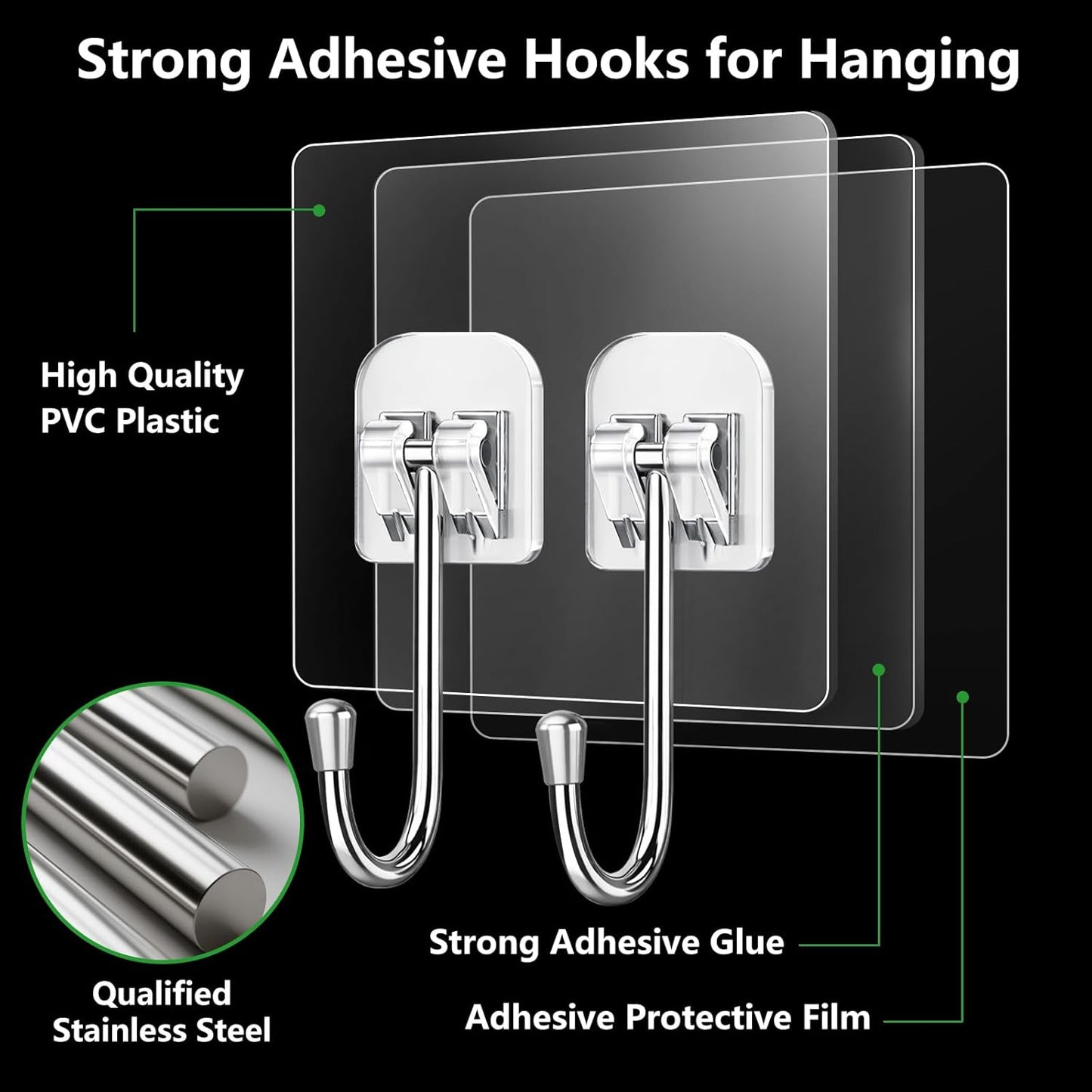 Strong Adhesive Hooks for Hanging Heavy Duty Rustproof Wall Hangers Towel Hooks for Bathrooms No Damage Easy-To-Remove Traceless Squeegee Shower Hook, Clear Utility Hook Multiple Uses for Kitchen Home