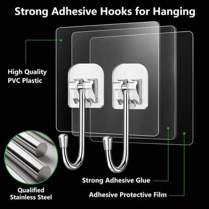 Strong Adhesive Hooks for Hanging Heavy Duty Rustproof Wall Hangers Towel Hooks for Bathrooms No Damage Easy-To-Remove Traceless Squeegee Shower Hook, Clear Utility Hook Multiple Uses for Kitchen Home