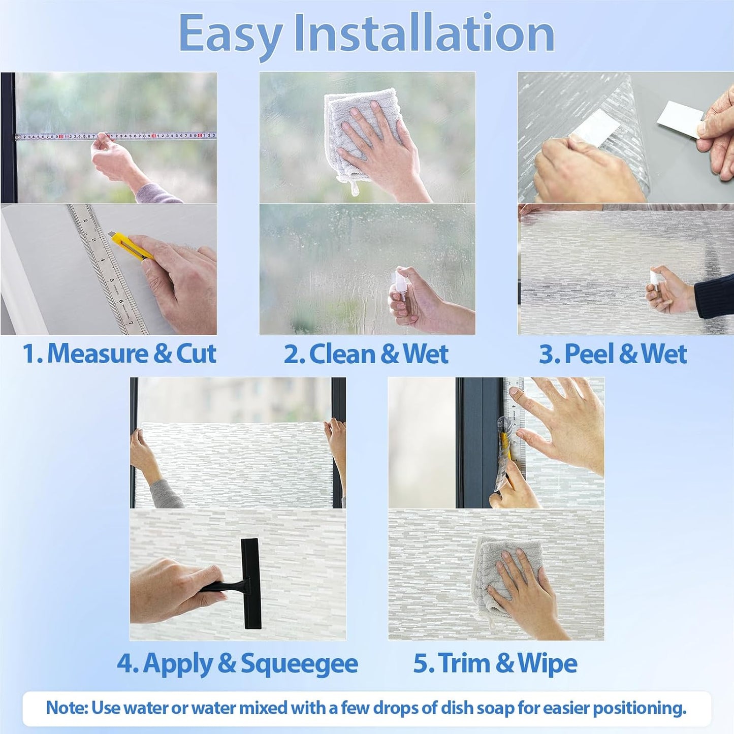 GTJ Frosted Window Privacy Film, Static Cling No Glue Removable Reusable, UV Blocking Glare & Heat Reduction, for Bathroom Glass Door Home Office, 17.5" x 78.7"in